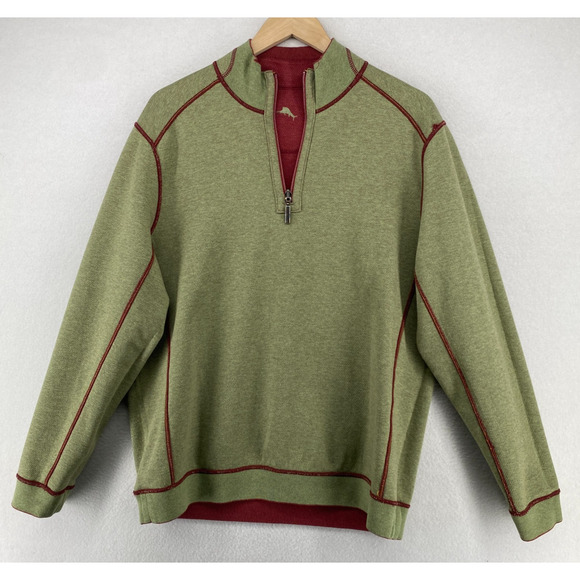 TOMMY BAHAMA Sweater M Mens Flip Side Pro Abaco Reversible 1/4 Zip Pullover Red - Picture 1 of 16